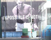 A billboard in Athens with an image of boxer Mohammed Ali